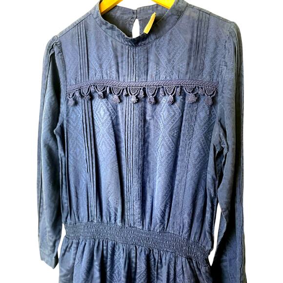 Sea New York Women's Boho Dress Size 8 Silk Blend Crochet Pom Pom Detail - Picture 3 of 16